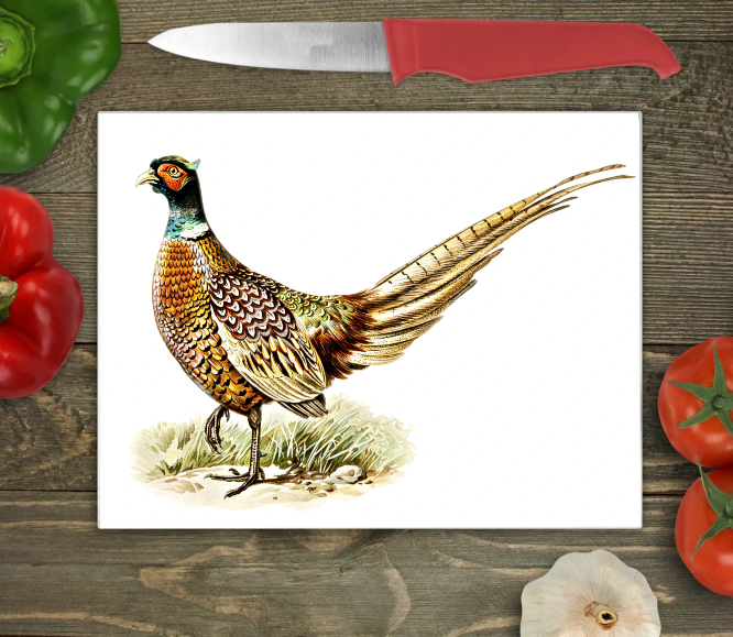 Pheasant Large Glass Chopping Board, Pheasant Cutting Board - Click Image to Close